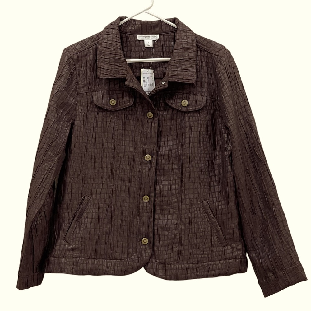 NWT CHRISTOPHER & BANKS Brown Textured Button Down Lightweight Jacket SZ L